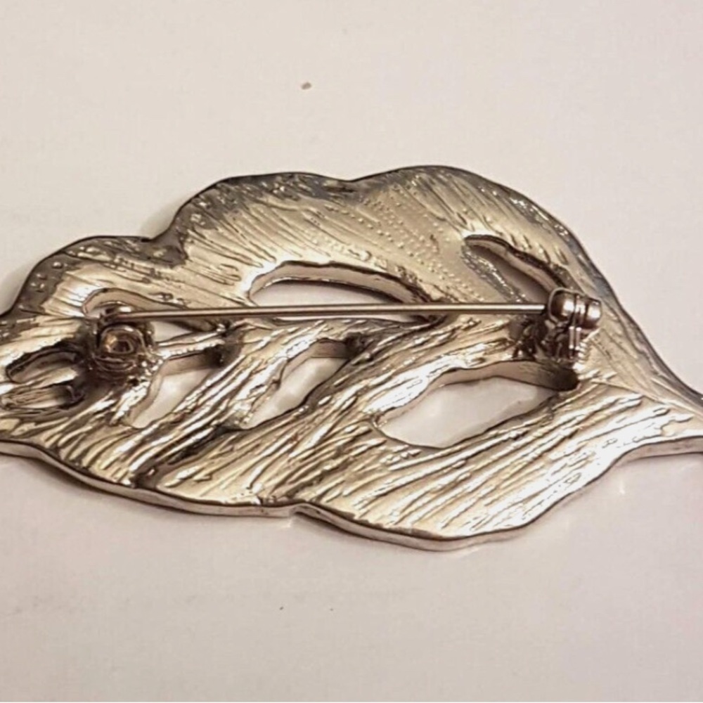 Vintage Abalone VTG Silver Toned Leaf Brooch - Picture 2 of 4